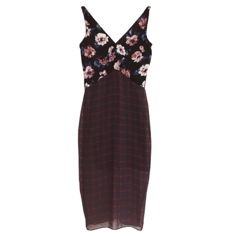 Zara Plaid + Floral MIDI Dress